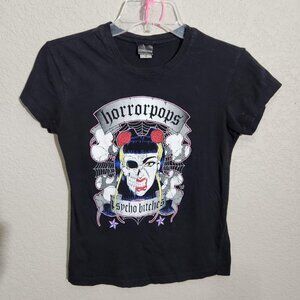 HorrorPops Shirt Womens Medium Black Psycho Bitches Band Graphic Tee Rock Punk